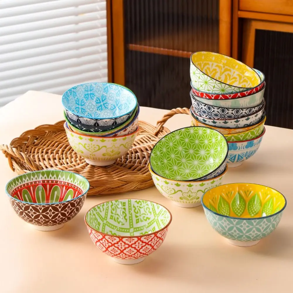 Bohemian Style Colourful Ceramic Bowl Underglaze Round Rice Bowl Household Teacup Seasoning Dipping Sauce Bowl Kitchen Tableware