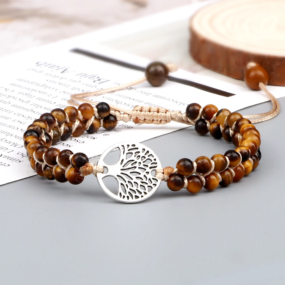 Men Natural Tiger Eyes Bracelet Tree Of Life Adjustable Bracelet For Women Couple Charm Wristbands Yoga Healing Jewelry Pulseras