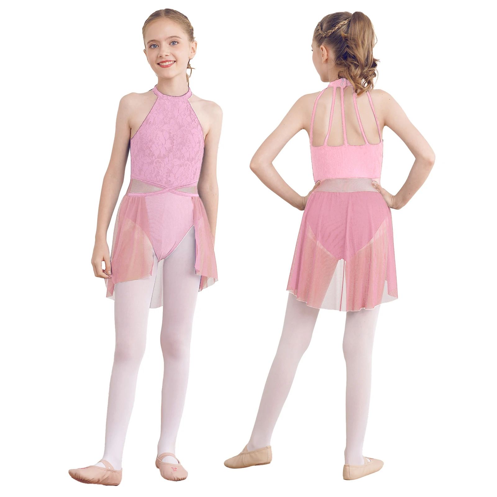 Kinderen Meisjes Ritmische Gymnastiek Ballet Lyrische Dansvoorstelling Kostuum Bloemen Kant Turnpakje Wals Tango Ballet Jersey Jurken