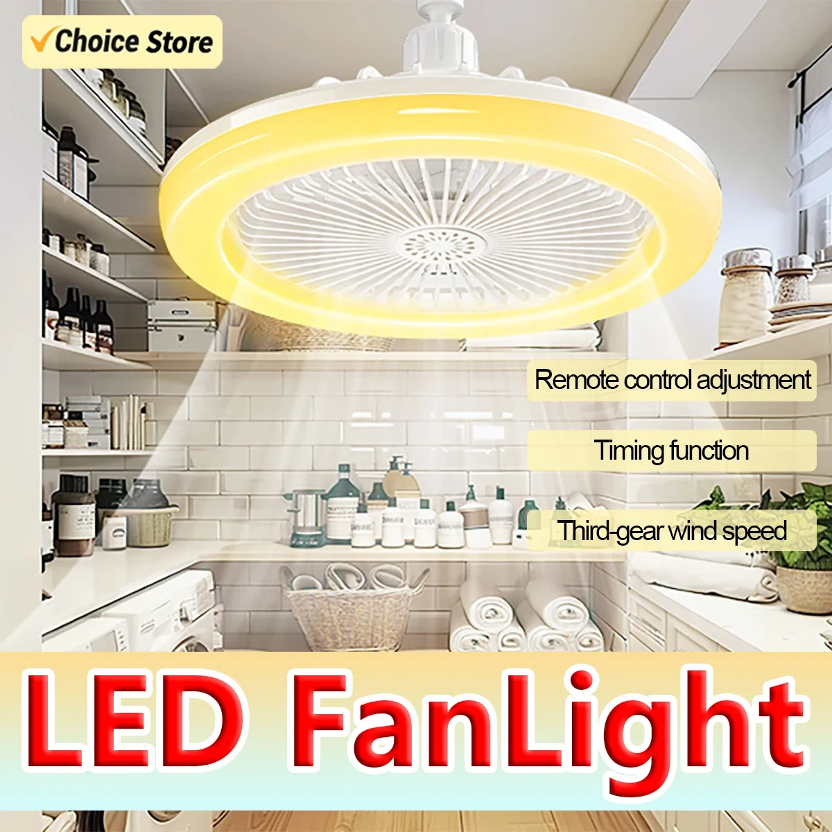 Fan & Light 2-in-1 Dimmable AC85-265V LED Fan Ceiling Light 3 Speed Modes E27 LED Light Remote Control for Living Room Bedroom