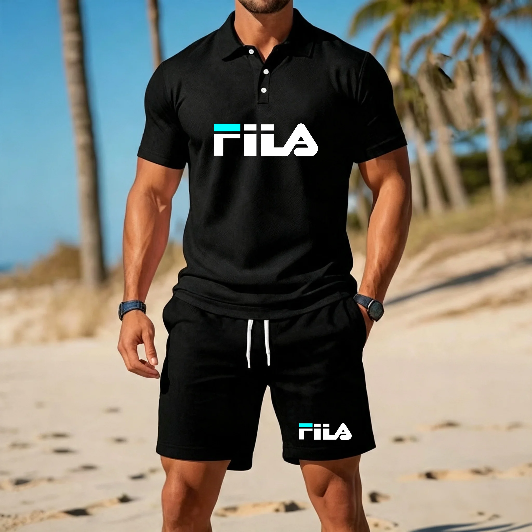 2026 Summer Men's Short Sleeve Polo Shirt Set Quick Drying Breathable Men's Short Sleeve Set Men's T-Shirt Set Men's Casual
