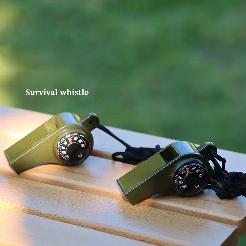 High-decibel Emergency Rescue Three-in-one Whistle with Compass Thermometer and Keychain for Camping