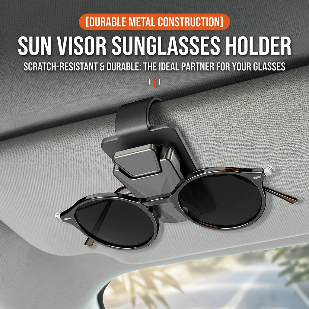 Car Sun Visor Sunglasses Holder Premium Metal Auto Glasses Clip One-Hand Operation Interior Eyeglasses Storage Mount Accessories