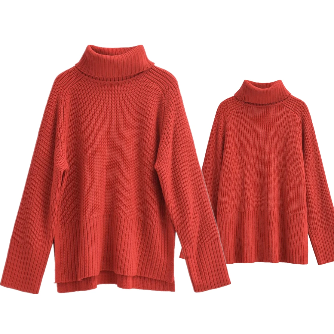 

Dave&Di French Fashion Women's Red High Neck Sweater Loose Casua Vintage Knitwear Ladies