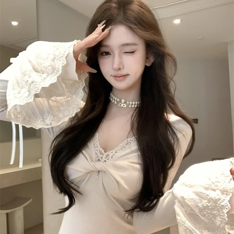 Herbst Winter V-ne Spitze Trim Langen Rock Abnehmen Fi-tail Dr frauen Hohe Taille Koreanische Sle A-line Dr lange Sve