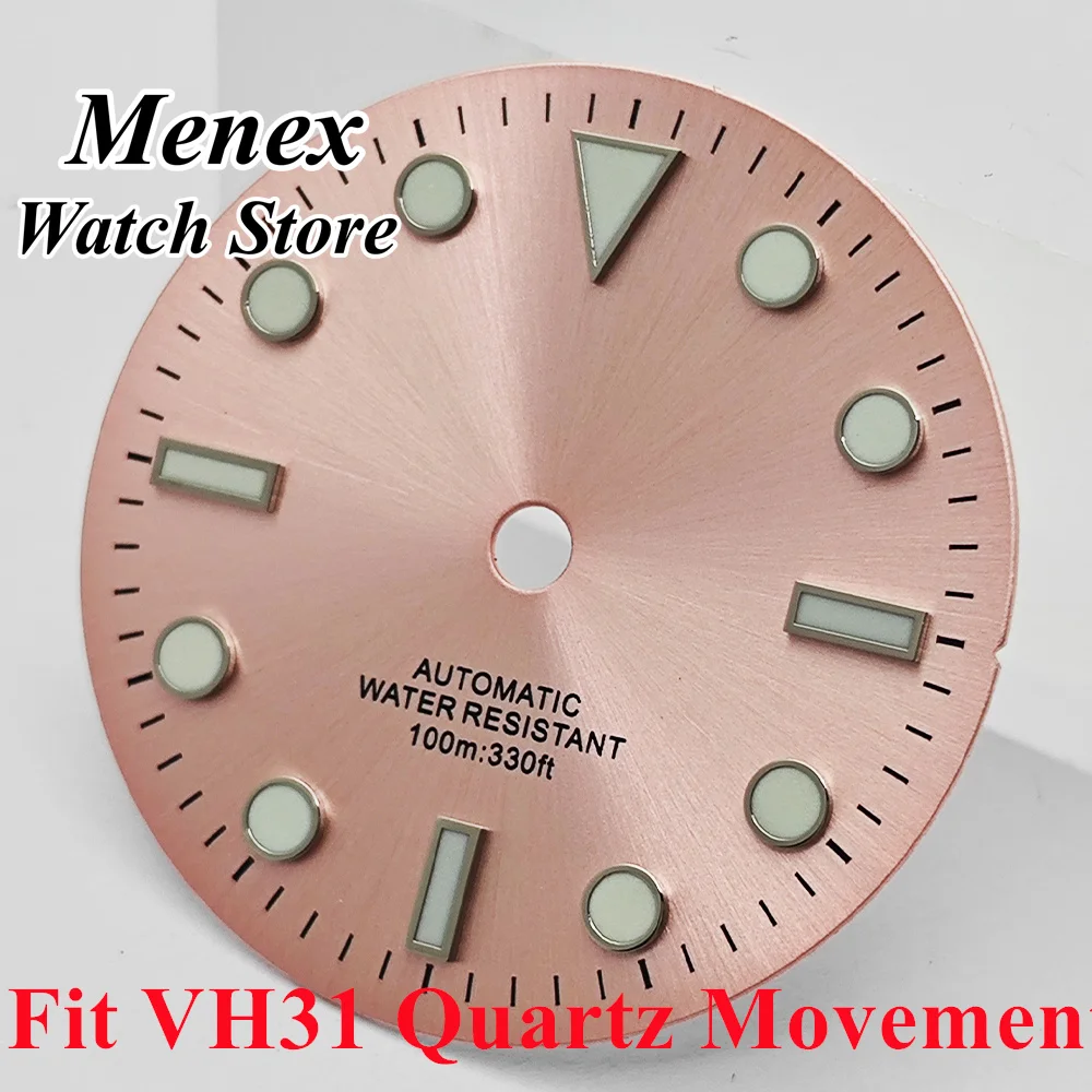 29mm Watch Dial Spare Parts Black/Pink Replacement Wristwatch Modify Accessories for VH31 Quartz Caliber