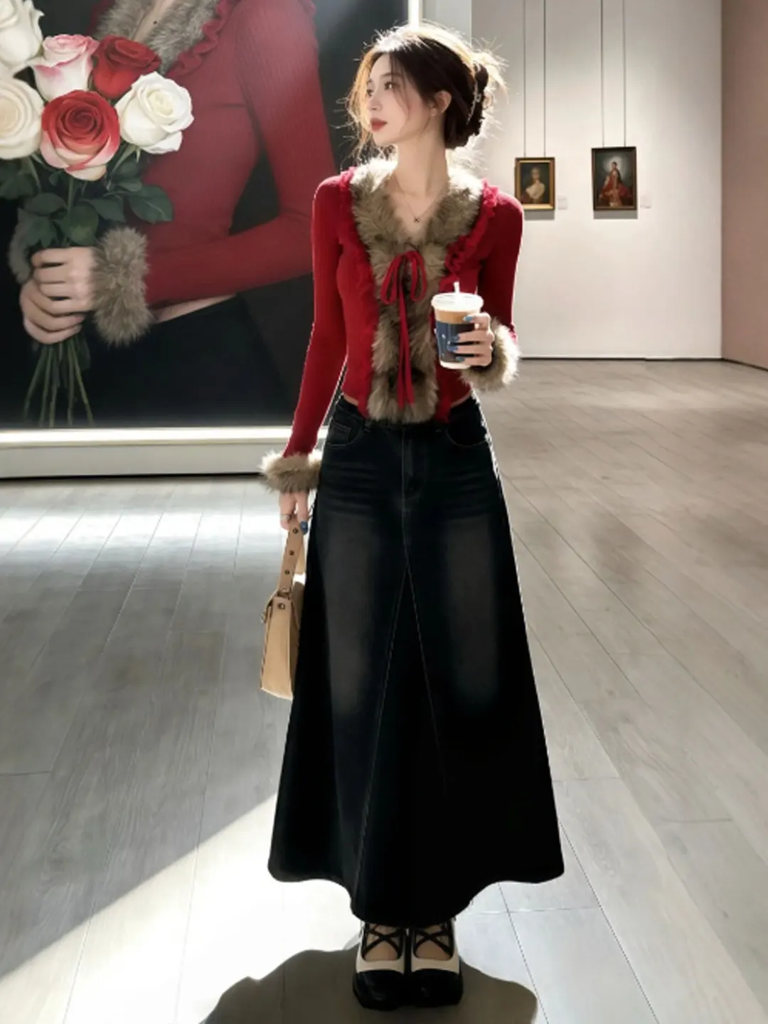 

Retro Slim Fit Long Sve T-irt Unique Design Red Spring Faion Women's Top Ciwalk Busin Par Wedding Fitn