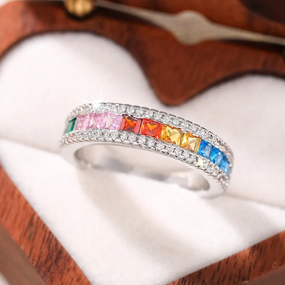 

KITYKISS Colored Zircon and Rhinestone-Encrusted Ring for Women, Dopamine-Enhanced Luxury Ring, Exquisite Adjustable Jewelry