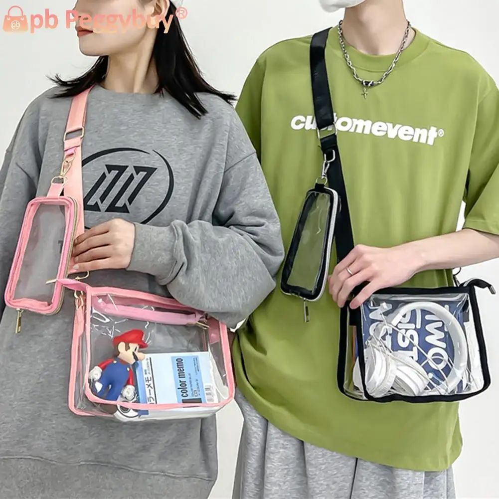 PVC Transparent Shoulder Bag 2 IN 1 Adjustable Shoulder Straps Casual Clear Crossbody Bag Fashion Couple Bag for Boys & Girls