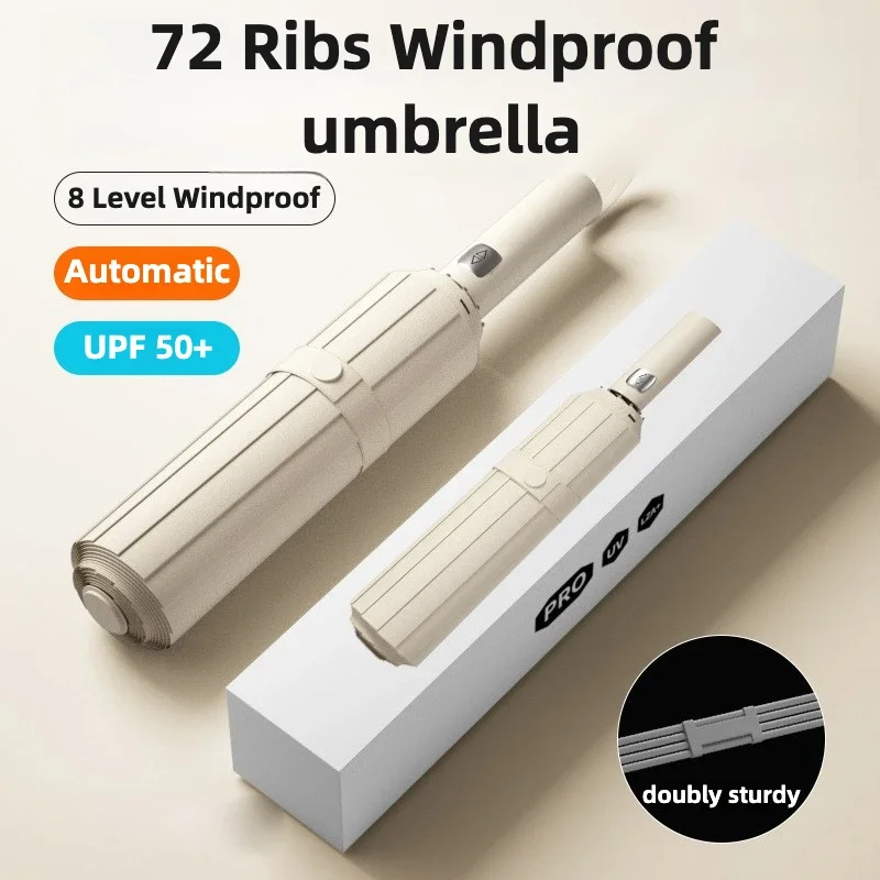 

Windproof 72 Ribs Automatic Folding Umbrella, Thickened Vinyl UV UPF50+ Protection Parasol, Sun and Rain Dual-purpose Umbrellas