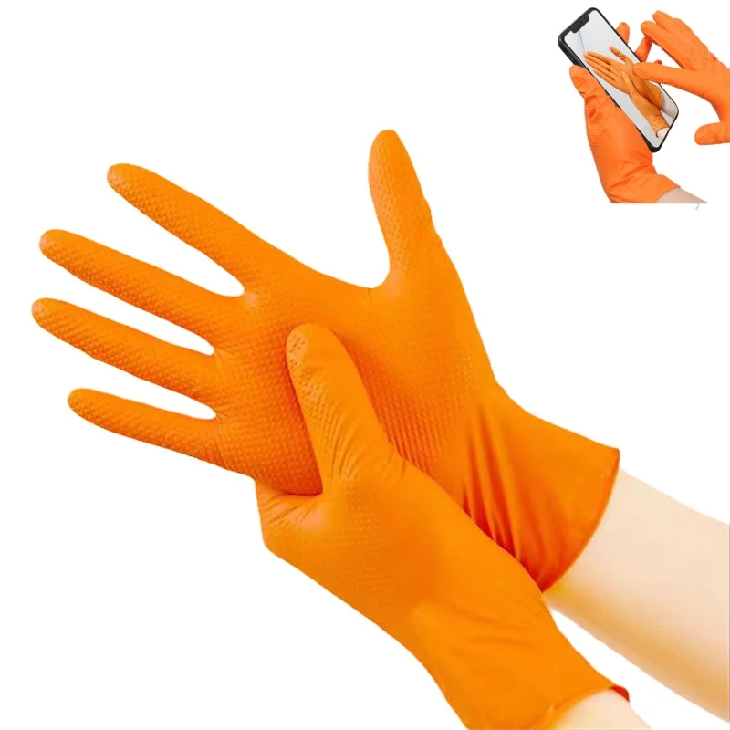 Disposable nitrile gloves orange or black diamond textured diamond heavy duty thickness 7 mil meet the standard for mechanical w