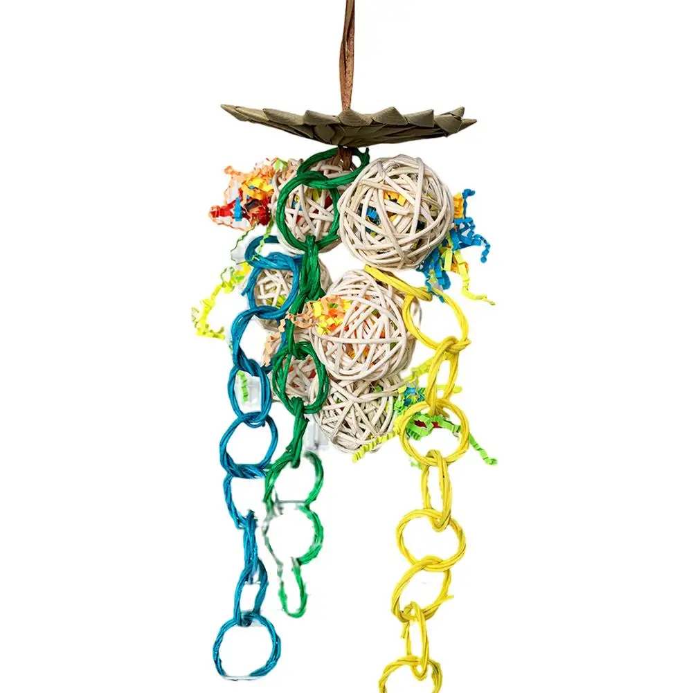 Parrot แขวนเคี้ยวของเล่นปาล์มธรรมชาติหวาย Shred Foraging ของเล่นสำหรับขนาดกลางนกแก้วนก (สุ่มสี)
