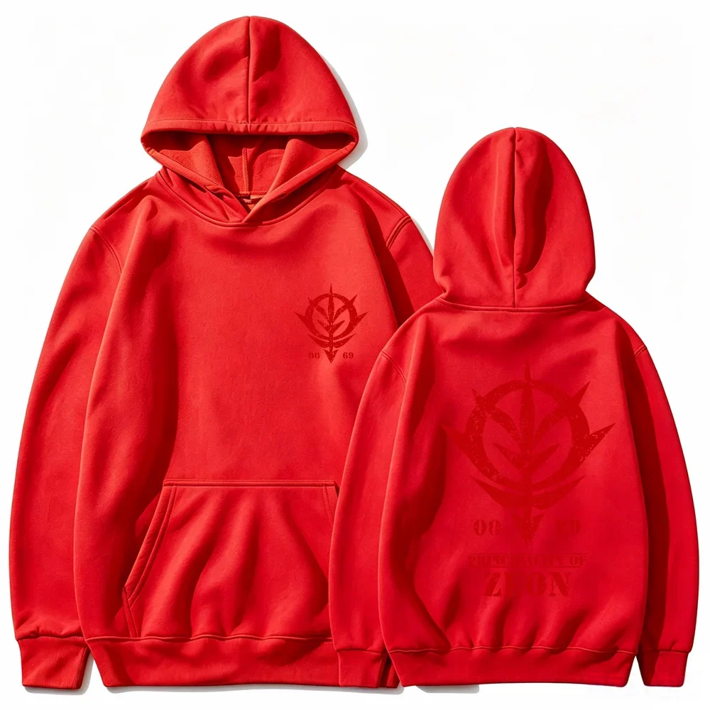 Gundam Zeon Hoodie Anime Principality of Zeon Print Weiß Unisex Herren Damen Oversized Casual Sweatshirts Langarm – Detail 7