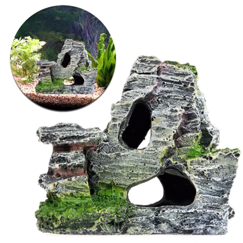 1PC Living Room Resin Aquarium Rockery Artificial Moss Hiding Cave Mountain View Underwater Fish Tank Ornament Landscaping Craft