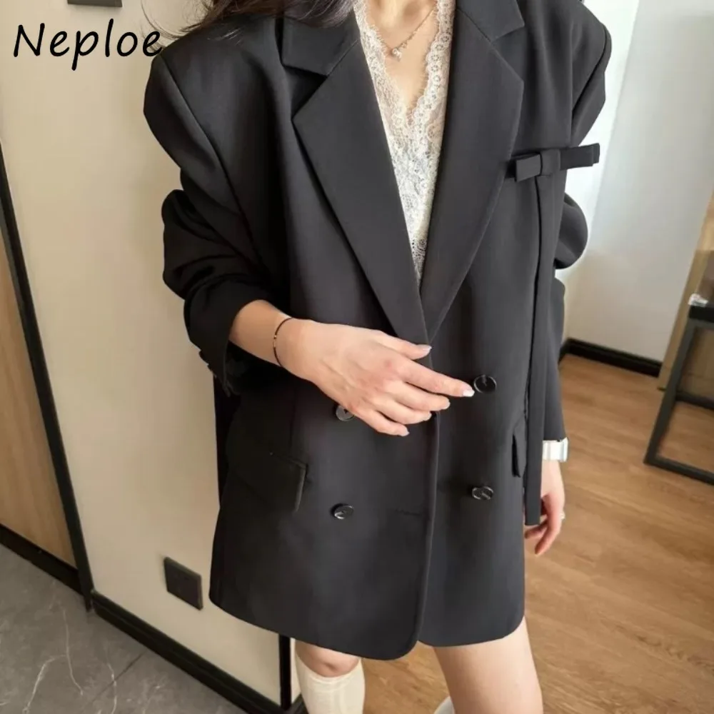 

Neploe Harajuku Винтаж Премиум Moda Veste Femme Элегантный пиджак с французским бантом Куртка меньшинств Повседневная однотонная простая куртка средней длины