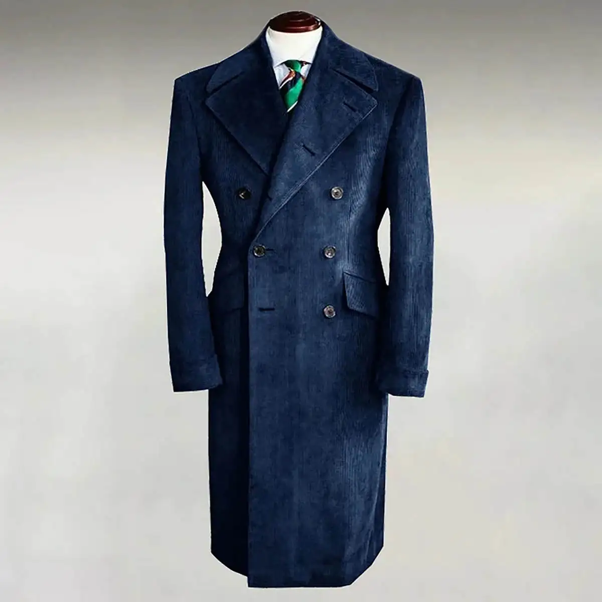 Pardessus long en velours côtelé pour hommes, veste décontractée noire, double boutonnage, optique chaude, manteau d'affaires 03, manteau masculin sur mesure