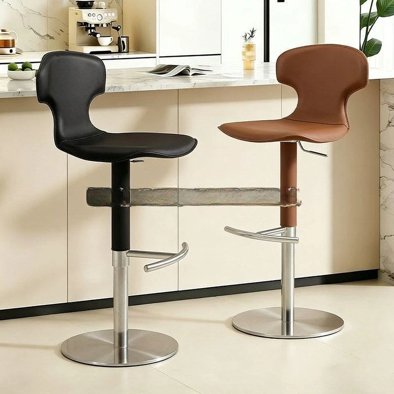 Modern Simple Home Saddle Leather High Chair Lifting Italian Island Chair