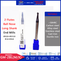 ZCCCT GM-2BL GM-2BM GM-2BX 2 Flutes Long Shank Ball Nose Solid Carbide End Mill HRC50 CNC Milling Cutter Cutting Tools For Metal