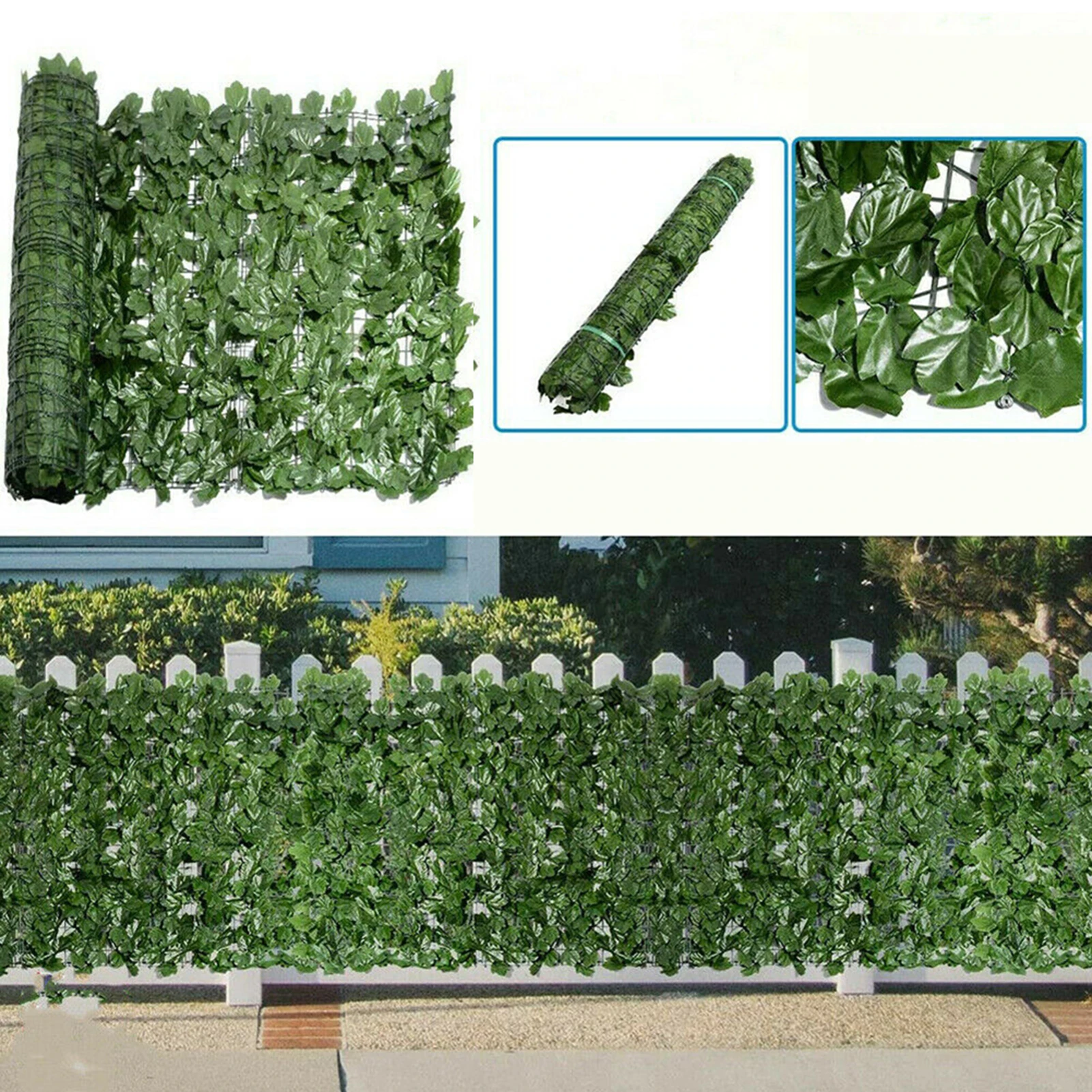 2PCS Artificial Leaf Privacy Fence Roll Wall Landscaping Fence Privacy Fence Screen Outdoor Garden Backyard Balcony Green Basket