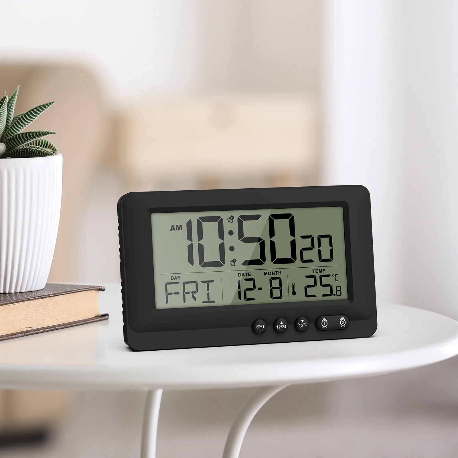 Sveglia digitale da viaggio pieghevole con calendario, temperatura, timer, display LCD, snooze, 12/24h, conto alla rovescia, pile, camera | Leroy Merlin