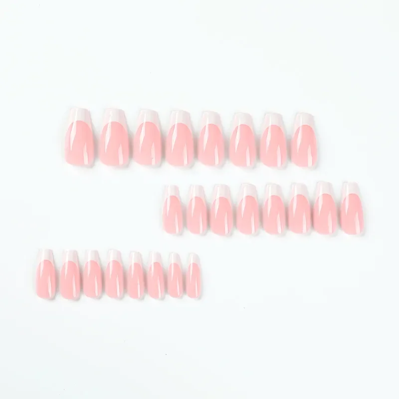 24 Pcs Reusable Acrylic Press on Nails Removable White French Ballet Fake Nails with Glue 2025 Wearable Medium Long False Nails