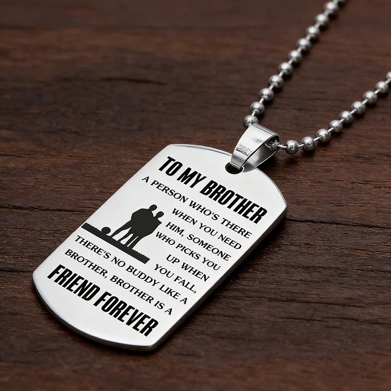 To My Brother Stainless Steel Dog Tag Necklace For Men Boys Friendship Inspirational Jewelry