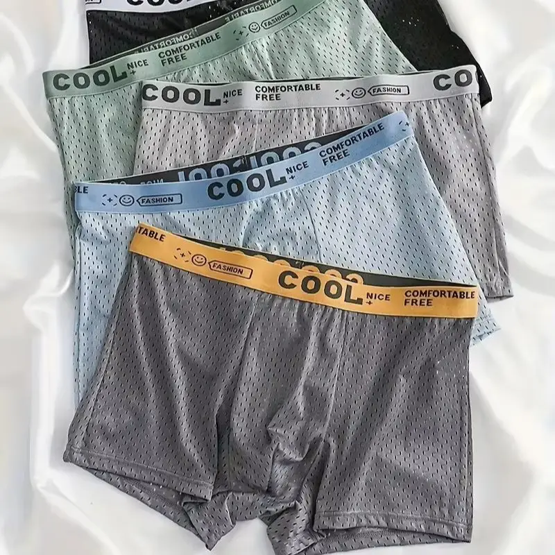 

5 Pcs Men's Mesh Boxer Briefs Multiple Colors Breathable Cool Underwear Fashion Waistband Comfortable Mens Trunks