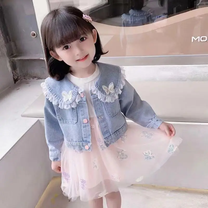 Kids Girl Clothes Outfits Set Sort Denim Jacket + Princess Tutu Dress Suit For Children Girl Baby Birthday Spring and Autumn Set