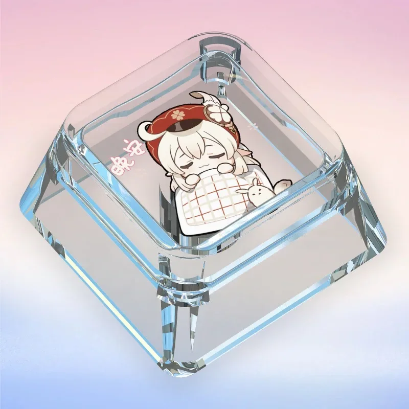 Genshin Impact Cartoon Anime Peripheral Cross Axis Single Personalized Transparent PC Keycap Cute Goodnight Raiden Shogun Keqing