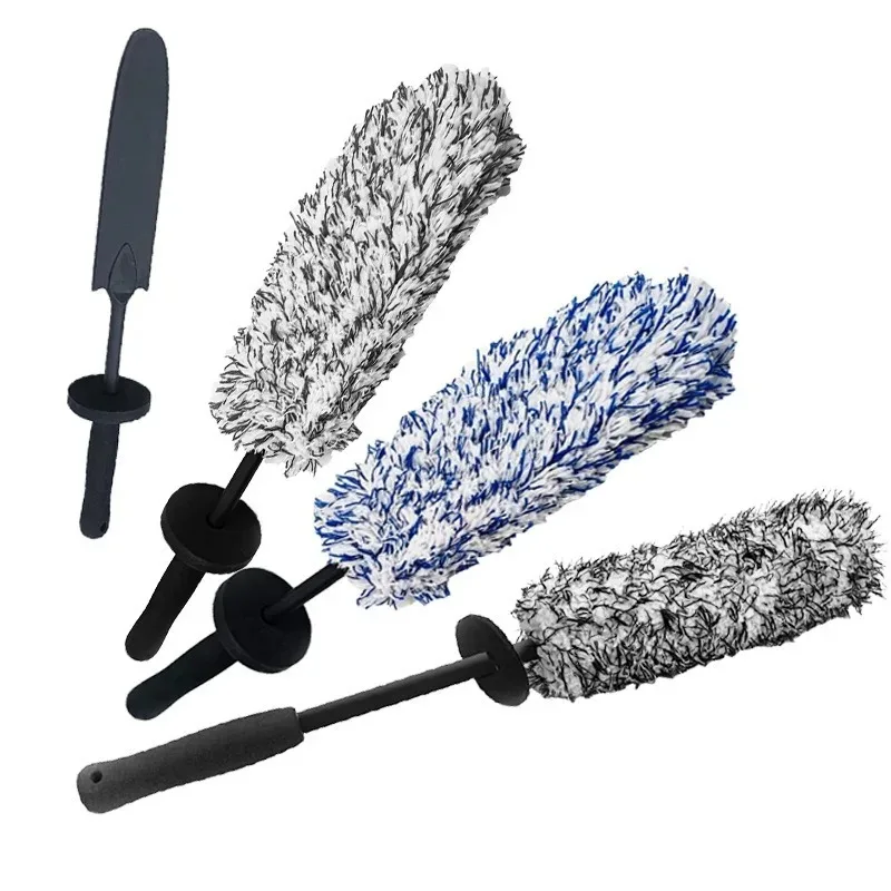 Cepillo de felpa premium para lavado de coches, cepillo para ruedas con mango antideslizante, fácil de limpiar llantas, radios y barriles de rueda