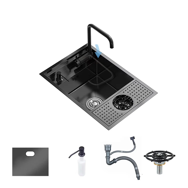 Modern Multifunction Smart Washing Cup Nano Black RV Bar Sink 304 Stainless Steel Hidden Single Bowl Sink