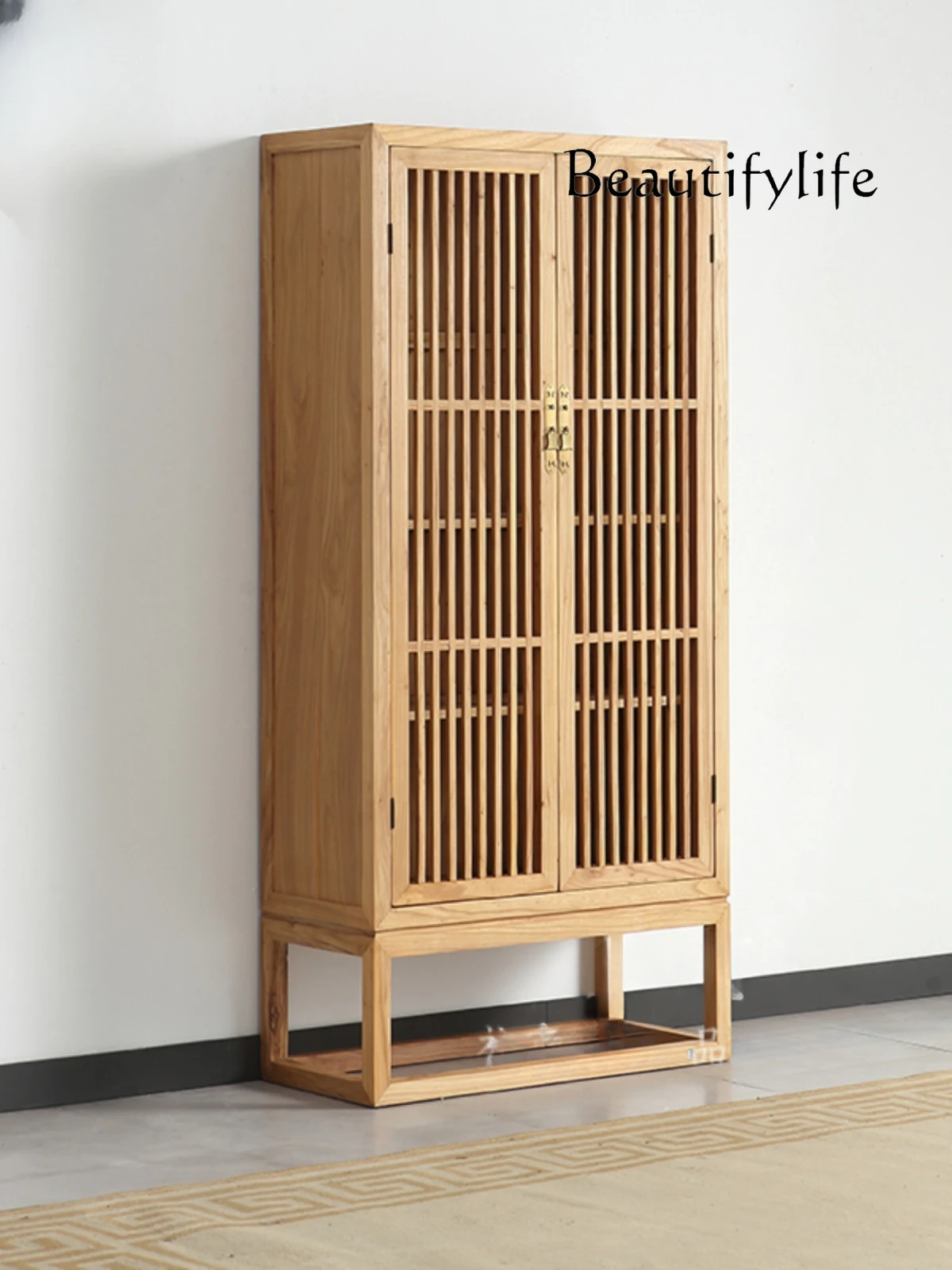 New Chinese Zen Furniture Ming Modern Log Solid Wood Old Elm Clothes Closet Bookshelf Locker