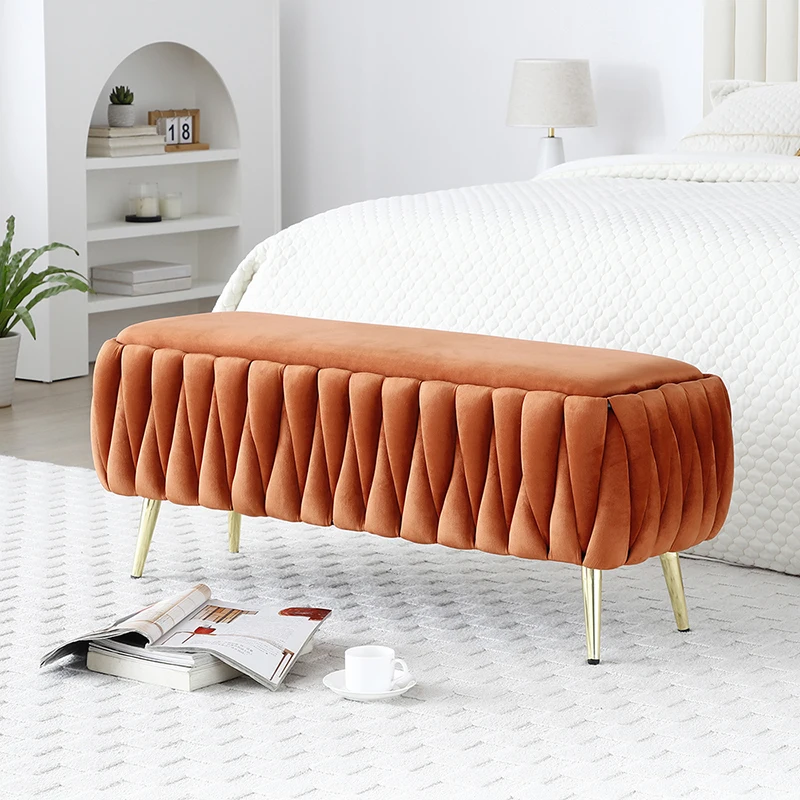 Sherpa Fabric Bench for Living Room,Dining Room Bed Side Oval Storage Bench Velvet Fabric Woven,Upholstered Ottoman Storage 2024