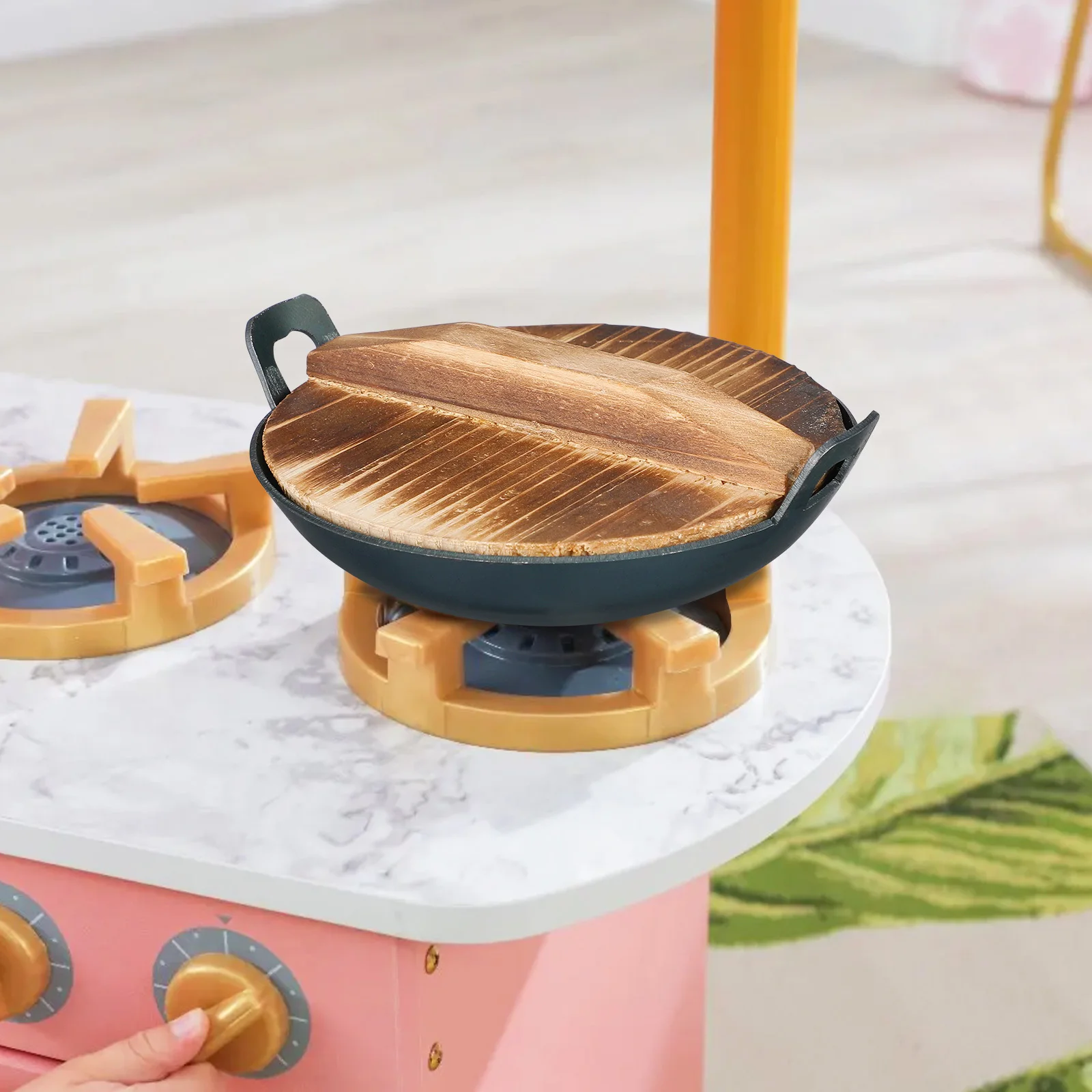 1 conjunto mini wok de ferro em miniatura utensílios de cozinha madeira resistente mini casa decoração da cozinha cena educacional criativa