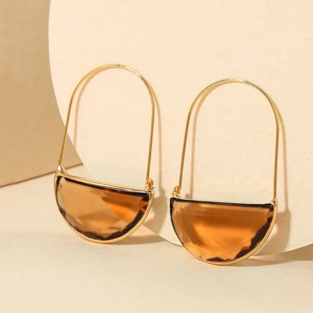 Pendant Green Crystal Semi Circle Earrings Jewelry Decoration Gold Plated Geometric Earrings Retro Glass