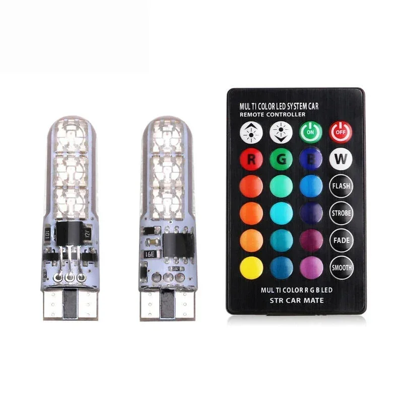 2x T10 Wasserdicht W5w 501 Auto Keil Seite Glühbirne-6SMD 5050 RGB 7 Farbe LED Fernbedienung (KEINE Batterie) Strobe Flash Keil Lampe