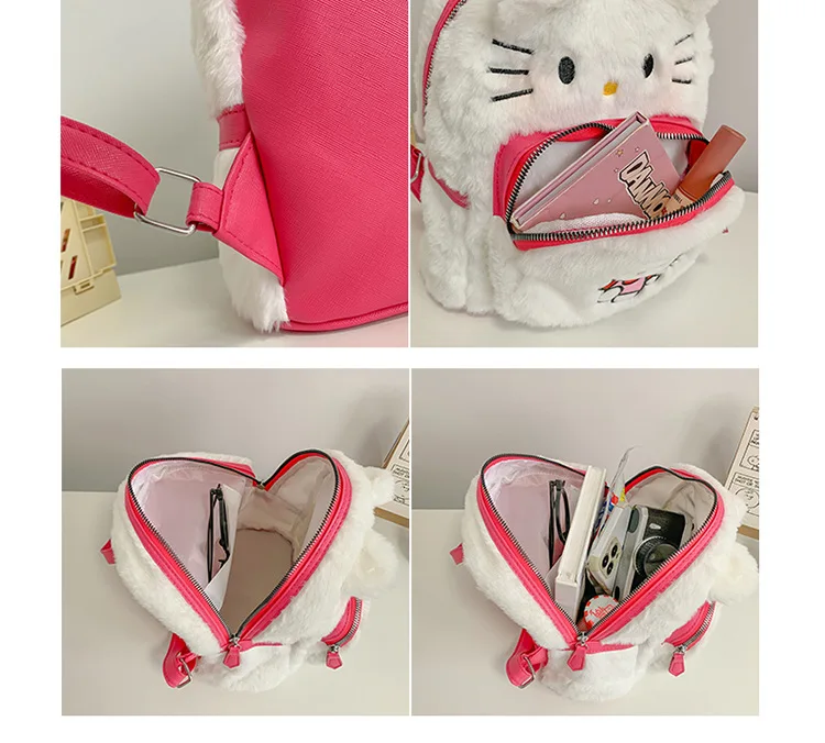 Sac à dos de dessin animé Sanrio de style japonais, mignon Anime Hello Kitty Kuromi pompon Purin, sac à dos en peluche pour fille, cartable pour enfants