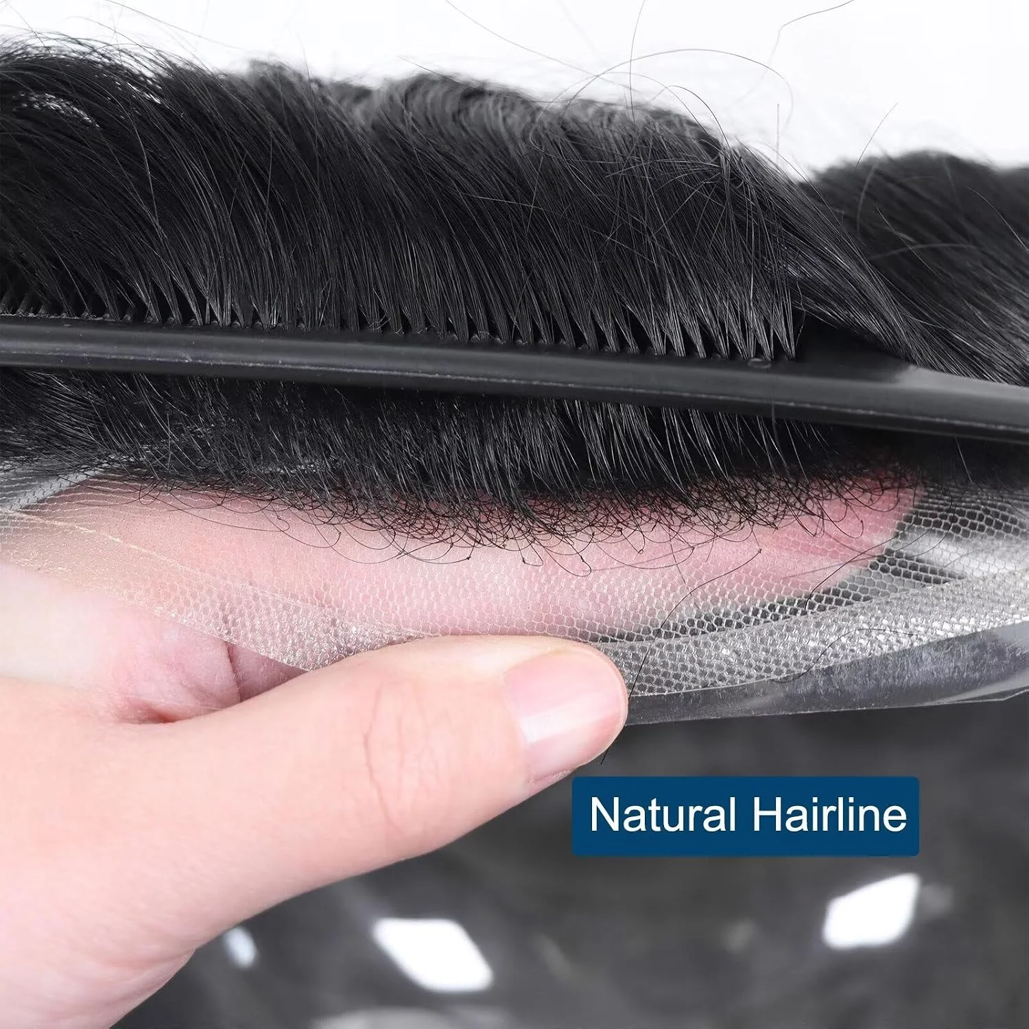 Seraphicwig Toupee for Men Wavy Hair Pieces Mens 0.03 Thin Base Toupee Human Hair Replacement System 100% European Real Human Hair System Fine French Lace with PU Around Human Hair Toupee for Men (#1 Jet Black, 8"x10")