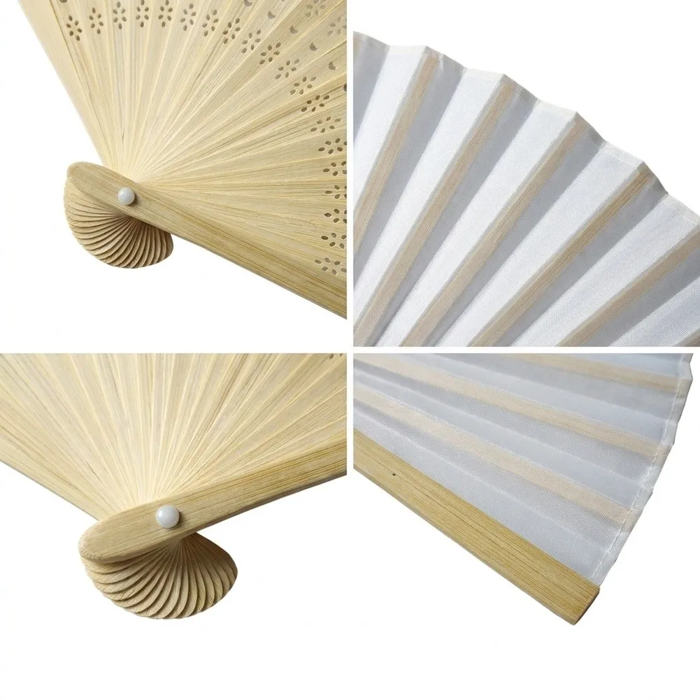 Elegant White Fabric Wedding Fans 21cm DIY Blank Folding Handheld Set Of 10 For Bridal Party Favors And Outdoor Ceremonies