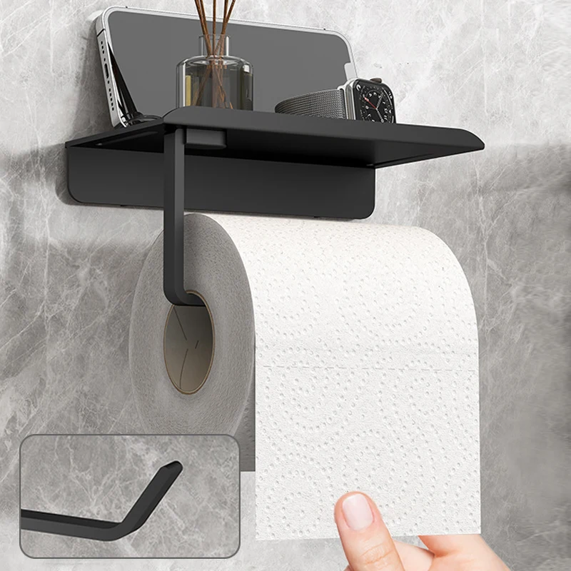 Portarrollos de papel higiénico sin perforación, autoadhesivo en el baño, portarrollos de papel de plástico de fácil instalación