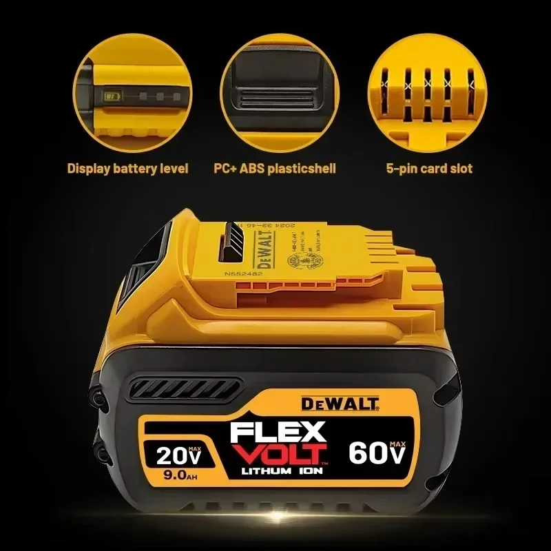 Baterai Dewalt FLEXVOLT Asli DCB609 20V/60V Max 9Ah Lithium Ion Isi Ulang Pengganti untuk Set Peralatan Listrik Tanpa Kabel