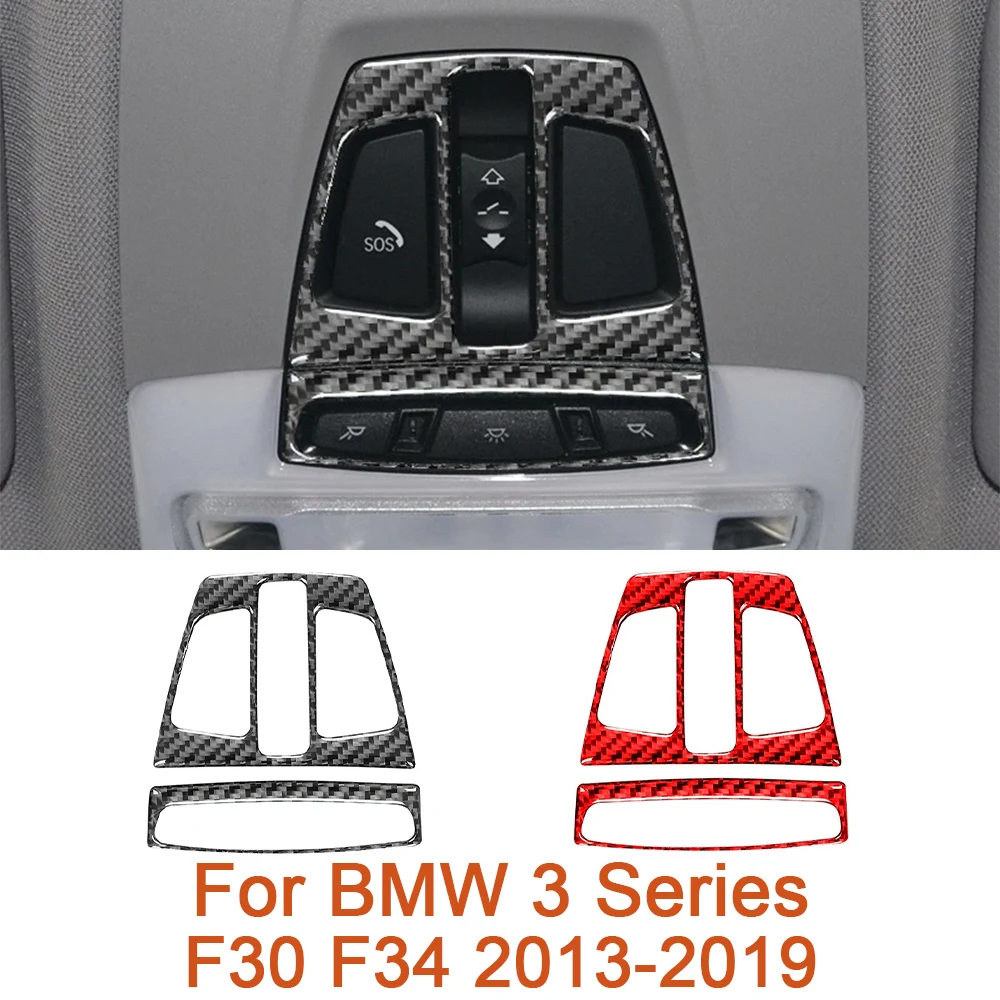 For BMW 3 Series F30 F34 2013-2019 Carbon Fiber Car Roof Reading Light Frame Decorative Strip Stickers Auto Inter Accessoriess