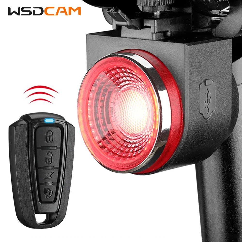 Wsdcam Anti-theft Bike Alarm Rear Bike Light Auto Brake Detect Bicycle Tail Lamp Wireless Remote Control Cycling Taillight Alarm