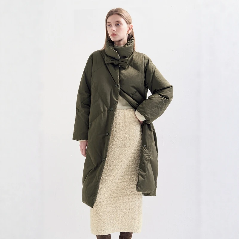 

Korean Style Lightweight Zero Pressure Goose down Jacket over Knee Length Loose Warm Commuting Coat 90% down Long Sleeve