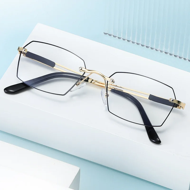 New ultra-light high-end reading glasses for men anti-blue light multi-sided frameless cutting edge metal(DS-8886)