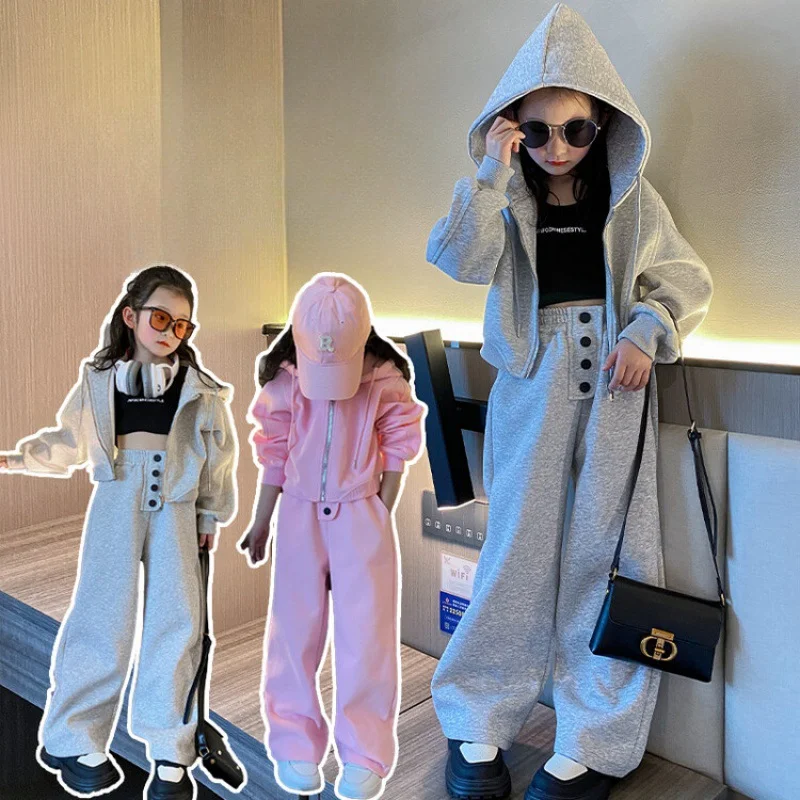 Girls Suits Clothing Fashion Set Autumn 2024 New Children Autumn Ocean Cool Two-piece Set Loose European Fashion Style Clothes