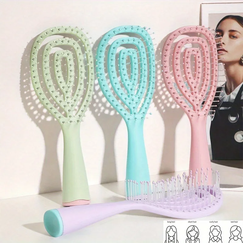 Escova de cabelo desembaraçadora ventilada em espiral para cabelos molhados, para mulheres e homens, desliza por todos os tipos de cabelo para secagem com secador.