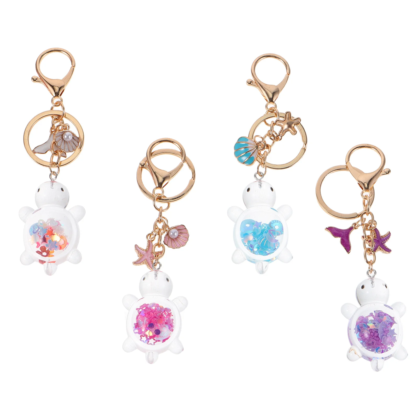 4pcs Night Glow Animal Keychain: Sparkling Sequin Turtle Keyring For Women Kids Luminous Sea Turtle Pendant For Backpack Handbag