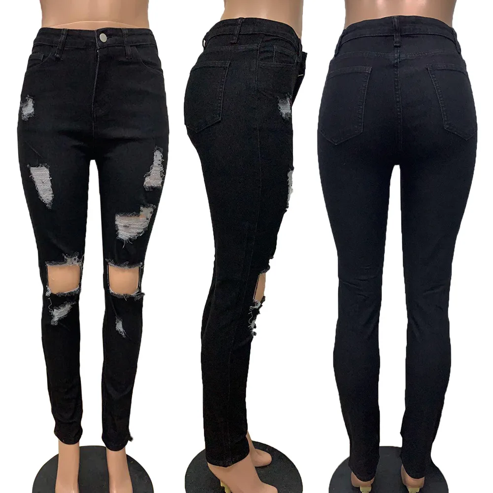 Pantalon en jean femme, maman jean pantalon Long trou taille haute pantalon droit Y2k Streetwear élégant épissure moulante Y2k Streetwear