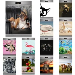 Sofa Funny Dog Dishwasher Sticker Waterproof Animals Cat Frog Birds Tiger Refrigerator Freezer Sticker Cabinet Art Mural Decals